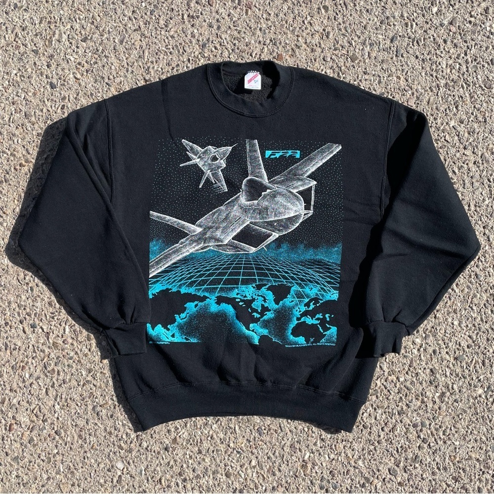 F22 Blackbird Jet Vtg 1991 Jerzees Crewneck Sweatshirt XL fits Smaller